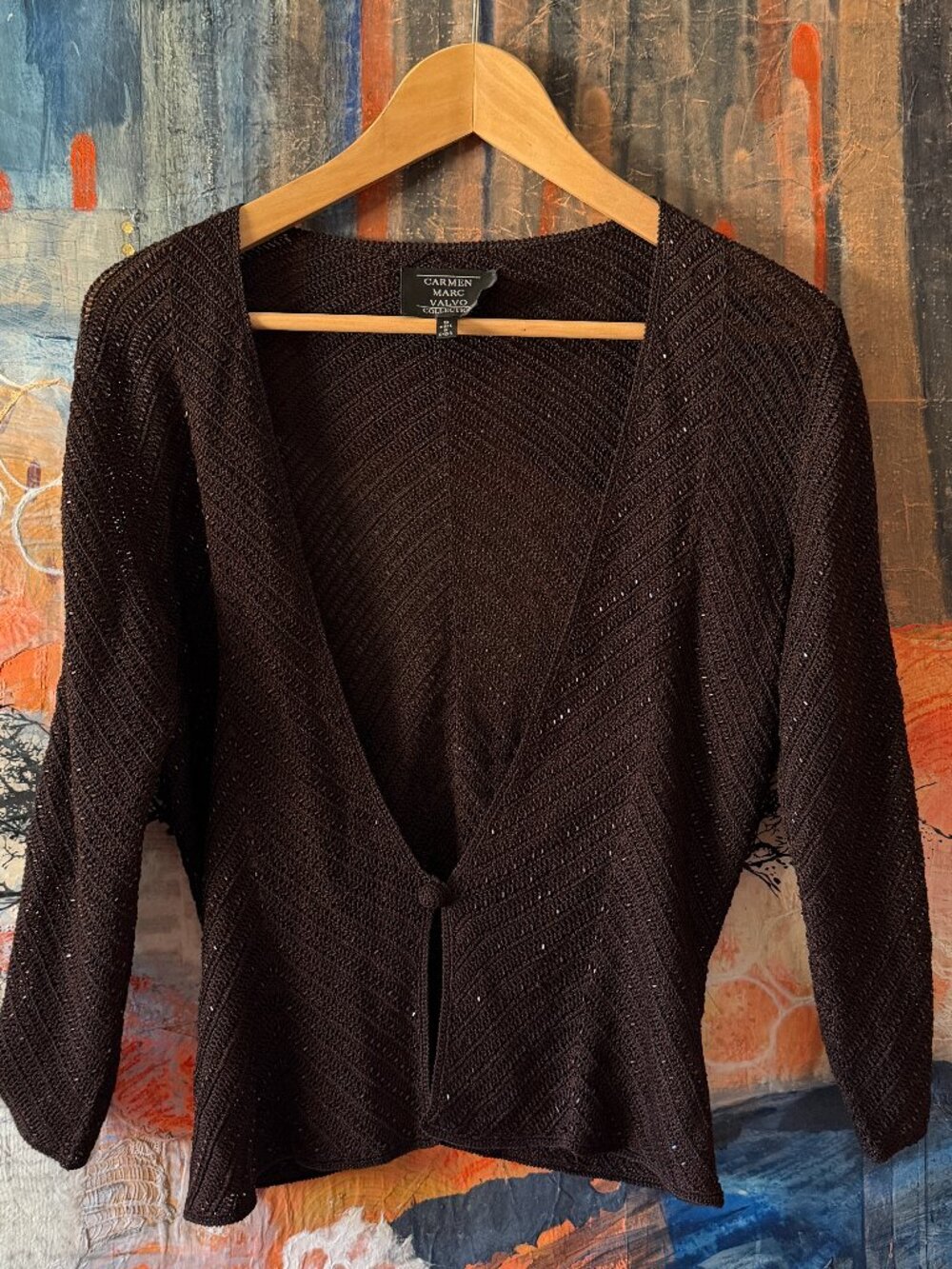 Chocolate Brown Beaded Cropped Cardigan